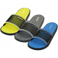 M7722 - Wholesale Men's " Wave " Sport Slide Sandals ( * Asst. Yellow/Black, Gray/Black & Turquoise/Black)